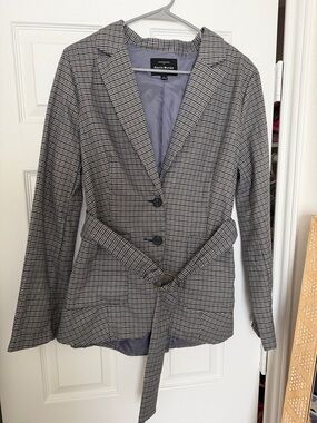 Haute Monde Black and Blue Houndstooth Belted Blazer